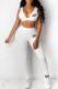 White Fashion Sportswear Print Letter V Neck Sleeveless Two Pieces