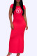 Red Fashion Casual Print Letter O Neck One Step Skirt Dresses