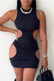 Black Fashion Sexy Solid Hollowed Out O Neck Sleeveless Dress
