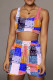 Orange Blue Casual Print Patchwork U Neck Two Pieces