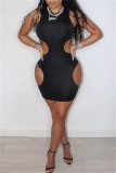 Black Fashion Sexy Solid Hollowed Out O Neck Sleeveless Dress