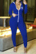 Blue Fashion Casual Print Letter O Neck Jumpsuits