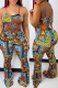 Multicolor Fashion Sexy Print Bandage Backless Spaghetti Strap Regular Jumpsuits