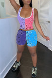 Pink Purple Casual Print Patchwork U Neck Sleeveless Two Pieces
