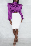 Red Elegant Solid Patchwork Fold Asymmetrical Turtleneck Tops