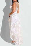 Orange Casual Solid Lace Spaghetti Strap Sleeveless Two Pieces