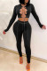 Black Fashion Sexy Solid Bandage Hollowed Out O Neck Long Sleeve Two Pieces