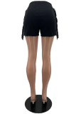 Orange Red Sexy Solid Tassel Skinny Mid Waist Straight Solid Color Bottoms