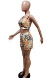 Red Blue Casual Print Patchwork U Neck Two Pieces