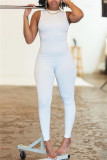 White Casual Sportswear Solid Basic O Neck Skinny Jumpsuits