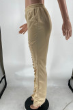 Grey Casual Street Solid Hollowed Out Patchwork Zipper Boot Cut High Waist Speaker Solid Color Bottoms