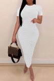 Rose Red Sexy Solid Patchwork Fold O Neck One Step Skirt Dresses