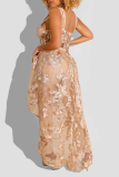 Orange Casual Solid Lace Spaghetti Strap Sleeveless Two Pieces