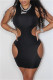 Black Fashion Sexy Solid Hollowed Out O Neck Sleeveless Dress