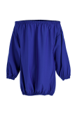 Blue Casual Solid Patchwork Off the Shoulder Lantern Dress Dresses