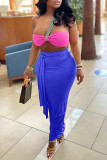 Powder Blue Fashion Sexy Solid Split Joint Backless Strapless Sleeveless Two Pieces