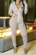 Grey Fashion Casual Print Letter O Neck Jumpsuits