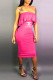 Rose Red Fashion Casual Print Letter Strapless One Step Skirt Dresses