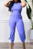 Red Fashion Casual Solid Vests Pants O Neck Sleeveless Two Pieces