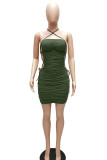 Green Sexy Solid Bandage Patchwork Backless Pencil Skirt Dresses