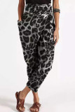 Grey Casual Street Print Leopard Patchwork Loose High Waist Pencil Full Print Bottoms