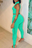 Green Sexy Solid Tassel Patchwork O Neck Sleeveless Two Pieces