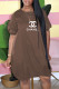 Coffee Fashion Casual Print Letter O Neck Lantern Skirt Dresses