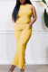 Yellow Fashion Casual Solid Vests Pants O Neck Sleeveless Two Pieces