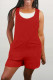 Red Fashion Casual Solid Basic O Neck Regular Romper (Without Vest)