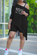 Black Fashion Casual Letter Hot Drilling Asymmetrical Oblique Collar Two Pieces