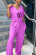 Purple Fashion Casual Print Letter V Neck Loose Jumpsuits
