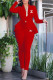 Red Fashion Work Solid Letter Turndown Collar Long Sleeve Two Pieces
