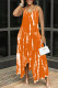 Orange Fashion Casual Print Backless Asymmetrical V Neck Sling Dress