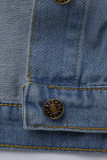 Blue Fashion Casual Solid Patchwork Turndown Collar Loose Denim Jacket