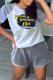 Grey Fashion Casual Print Patchwork O Neck Short Sleeve Two Pieces