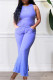 Light Purple Fashion Casual Solid Vests Pants O Neck Sleeveless Two Pieces