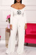 White Fashion Casual Print Letter O Neck Long Sleeve Two Pieces