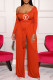 Orange Fashion Casual Print Letter O Neck Long Sleeve Two Pieces