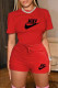 Red Fashion Casual Print Patchwork O Neck Short Sleeve Two Pieces