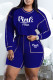 Blue Fashion Casual Letter Print Patchwork O Neck Long Sleeve Two Pieces