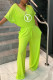 Green Fashion Casual Print Letter V Neck Loose Jumpsuits