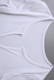 White Fashion Casual Solid Basic V Neck Long Sleeve Dresses