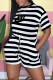 Black Fashion Casual Striped Patchwork O Neck Rompers