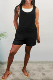Red Fashion Casual Solid Basic O Neck Regular Romper (Without Vest)