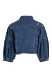 The cowboy blue Fashion Casual Solid Patchwork Turndown Collar Half Sleeve Regular Denim Jacket