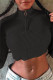 Black Fashion Casual Solid Patchwork Zipper Collar Tops