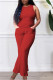 Red Fashion Casual Solid Vests Pants O Neck Sleeveless Two Pieces