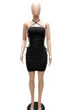 Black Sexy Solid Bandage Patchwork Backless Pencil Skirt Dresses