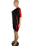 Red Casual Sportswear Solid Patchwork O Neck Short Sleeve Two Pieces