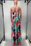 Red Sexy Print Patchwork Spaghetti Strap Sling Dress Dresses
